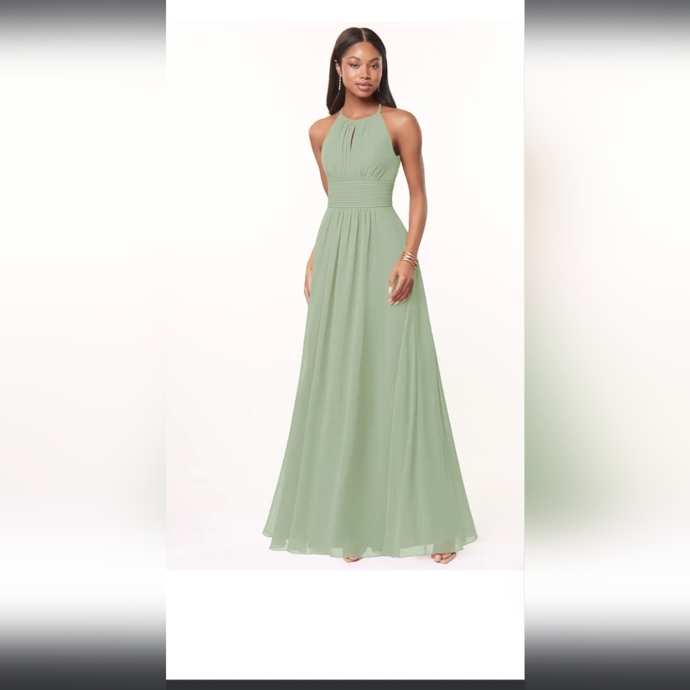 AZAZIE GREEN SIZE C ASYMMETRICAL RUCHE HALTER MAXI DREES FOR WEDDINGS